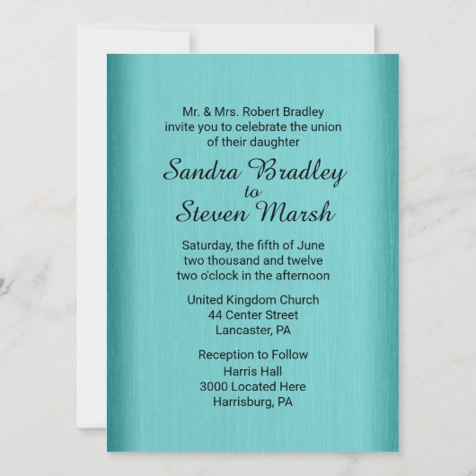 ティール(緑がかった色)ブルー結婚式招待状 招待状 (裏面)