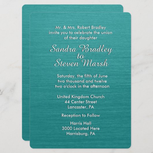 ティール(緑がかった色)ブルー結婚式招待状 招待状 (正面/裏面)