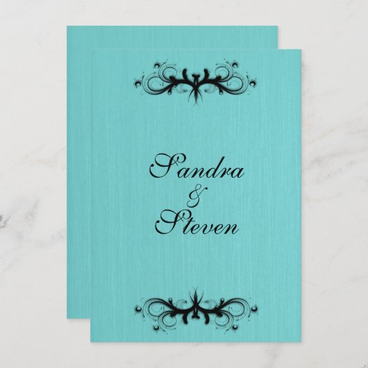 ティール（緑がかった色）ブルー結婚式招待状 招待状 (正面/裏面)