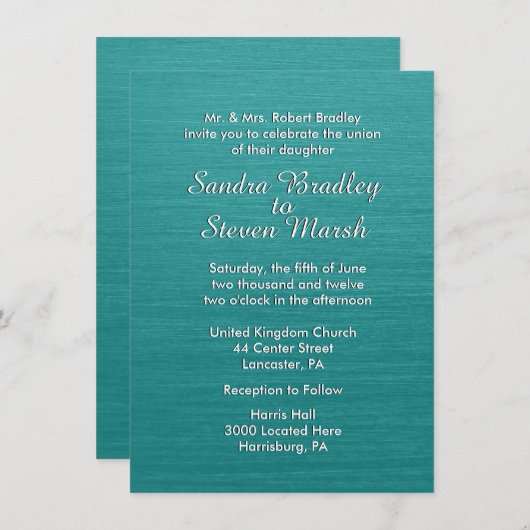 ティール（緑がかった色）ブルー結婚式招待状 招待状 (正面/裏面)