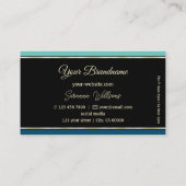 ティール(緑がかった色)ブルー縁どオンブラックプロフェッショナルスタイリッシュ 名刺 (裏面)