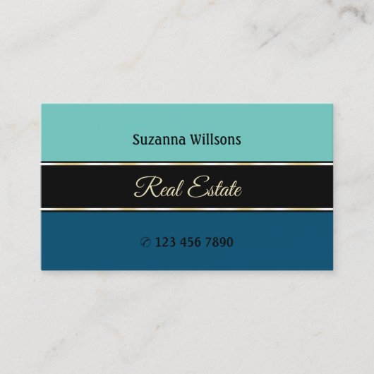 ティール(緑がかった色)ブルー縁どオンブラックプロフェッショナルスタイリッシュ 名刺 (正面)