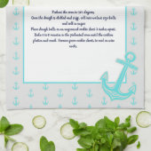 ティール(緑がかった色)ブルー航海のいかりレシピ キッチンタオル (折り畳み)