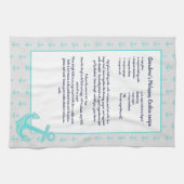 ティール(緑がかった色)ブルー航海のいかりレシピ キッチンタオル (横)