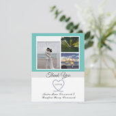 ティール(緑がかった色)ブルー航海のハート結婚いかりの写真 サンキューカード (スタンド正面)