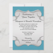 ティール(緑がかった色)ブルー華美シルバーフレーム25周年記念 招待状 (正面)