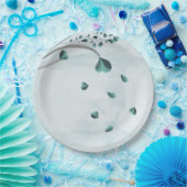 ティール（緑がかった色）ブルー落下葉植物学 ペーパープレート (パーティー)