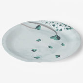 ティール（緑がかった色）ブルー落下葉植物学 ペーパープレート (アングル)