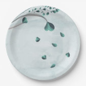 ティール（緑がかった色）ブルー落下葉植物学 ペーパープレート (正面)