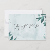ティール（緑がかった色）ブルー葉フローラ応答rsvpカード 出欠カード (裏面)