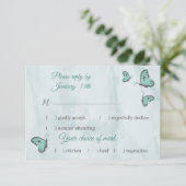 ティール（緑がかった色）ブルー蝶の応答rsvpカード 出欠カード (スタンド正面)