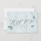 ティール（緑がかった色）ブルー蝶の応答rsvpカード 出欠カード (裏面)