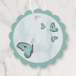 ティール（緑がかった色）ブルー蝶メッセージカード フェイバータグ