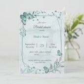 ティール（緑がかった色）ブルー蝶葉フローラブライダルシャワー 招待状 (スタンド正面)