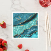 ティール(緑がかった色)ブルー金ゴールドあなたの手紙の名前ターコイズナプキンス スタンダードカクテルナプキン (インサイチュ)