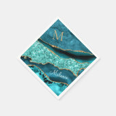 ティール(緑がかった色)ブルー金ゴールドあなたの手紙の名前ターコイズナプキンス スタンダードカクテルナプキン (角)