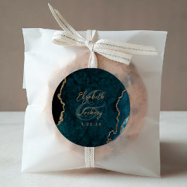 ティール(緑がかった色)ブルー金ゴールドアガートスクリプ結婚ト ラウンドシール