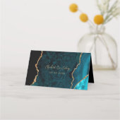 ティール（緑がかった色）ブルー金ゴールドアガートスク結婚リプトのテーブル プレイスカード (裏面)