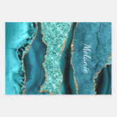 ティール(緑がかった色)ブルー金ゴールドアクアカスタムターコイズあなたの名前 ラッピングペーパーシート (正面2)