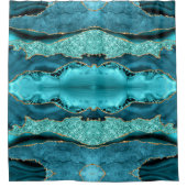 ティール（緑がかった色）ブルー金ゴールドアクアターコイズシャワーカーテン シャワーカーテン (正面)