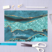 ティール(緑がかった色)ブルー金ゴールドアクア名前をカスタムするティッシュペーパー 薄葉紙 (クラフト)