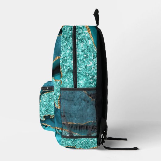 ティール(緑がかった色)ブルー金ゴールドアグアターコイズ名前をカスタムするバックパック プリントバックパック (右)