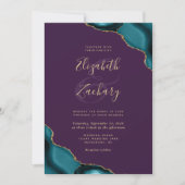 ティール（緑がかった色）ブルー金ゴールドアゲートコーナーズパープル結婚ズ 招待状 (正面)