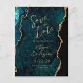 ティール（緑がかった色）ブルー金ゴールドアゲートQRコード日付の保存 案内ポストカード (正面)