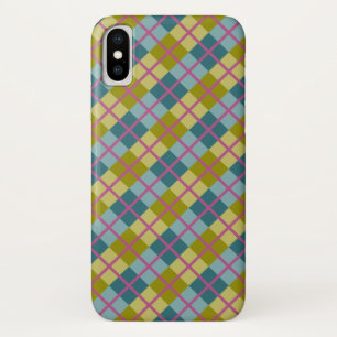 ティール(緑がかった色)ブルー金ゴールドイエローマゼンタパターン iPhone X ケース