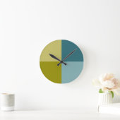 ティール（緑がかった色）ブルー金ゴールドイエロー ラウンド壁時計 (ホーム)