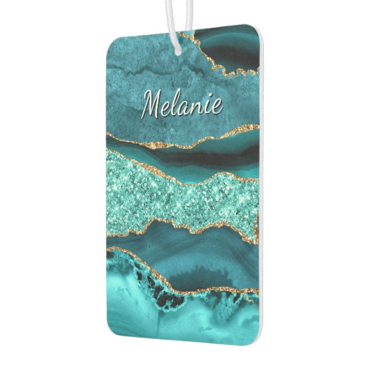 ティール（緑がかった色）ブルー金ゴールドエアーフレッシュカスタムナー文字 カーエアーフレッシュナー (左)