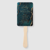 ティール（緑がかった色）ブルー金ゴールドエージェントのスクリプト結婚式 プログラム ハンドファン (正面)