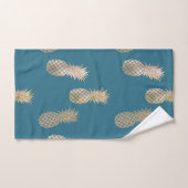 ティール(緑がかった色)ブルー金ゴールドグラムパイナップル バスタオルセット (ハンドタオル)