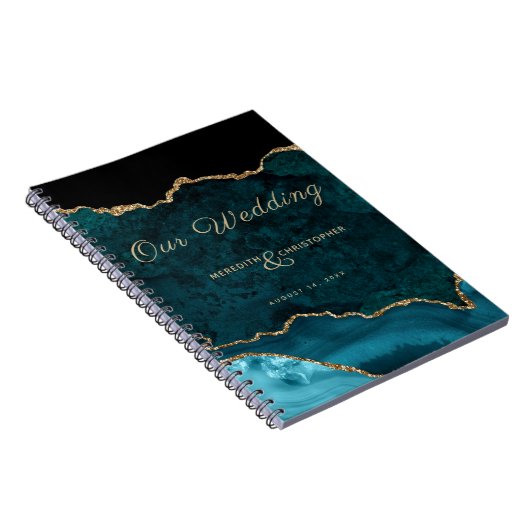 ティール(緑がかった色)ブルー金ゴールドグリッターが私たち結婚のノートを上げる ノートブック (右側)