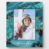 ティール（緑がかった色）ブルー金ゴールドグリッターゲート名エレガント写真 フォトプラーク (正面)