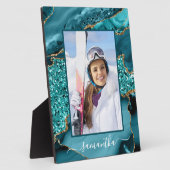 ティール（緑がかった色）ブルー金ゴールドグリッターゲート名エレガント写真 フォトプラーク (側面)