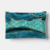 ティール（緑がかった色）ブルー金ゴールドグリッタースパークカスタムリーあなたの名前 アクセサリーポーチ (正面)