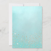 ティール(緑がかった色)ブルー金ゴールドグリッタースパークルズライツキンセニェラ 招待状 (裏面)