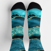 ティール（緑がかった色）ブルー金ゴールドグリッターマーブルアクアターコイズソックス ソックス (上部)