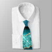 ティール（緑がかった色）ブルー金ゴールドグリッターマーブルアクアターコイズタイ ネクタイ (タイ)