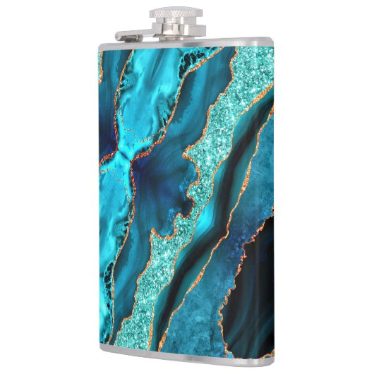 ティール(緑がかった色)ブルー金ゴールドグリッターマーブルアクアターコイズフラスコ フラスク (左)