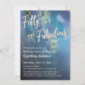 ティール(緑がかった色)&ブルー金ゴールドグリッターモダンフィフティアンドファブラス 招待状 (正面)