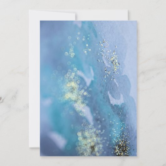 ティール（緑がかった色）&ブルー金ゴールドグリッターモダンフィフティアンドファブラス 招待状 (裏面)