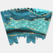 ティール(緑がかった色)ブルー金ゴールドグリッター名前をカスタムするポップコーンボックス フェイバーボックス (見開き)