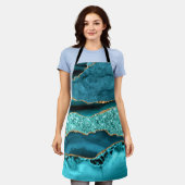 ティール(緑がかった色)ブルー金ゴールドグリッター大理石ターコイズエプロンギフト エプロン (着用した状態)