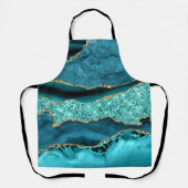 ティール(緑がかった色)ブルー金ゴールドグリッター大理石ターコイズエプロンギフト エプロン (正面)