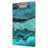 ティール(緑がかった色)ブルー金ゴールドグリッター大理石ターコイズクリップボード クリップボード (左)