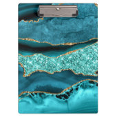 ティール(緑がかった色)ブルー金ゴールドグリッター大理石ターコイズクリップボード クリップボード (正面)