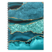 ティール(緑がかった色)ブルー金ゴールドグリッター大理石ターコイズノート ノートブック (正面)
