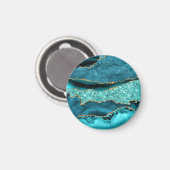 ティール(緑がかった色)ブルー金ゴールドグリッター大理石ターコイズ磁石 マグネット (正面/裏面)